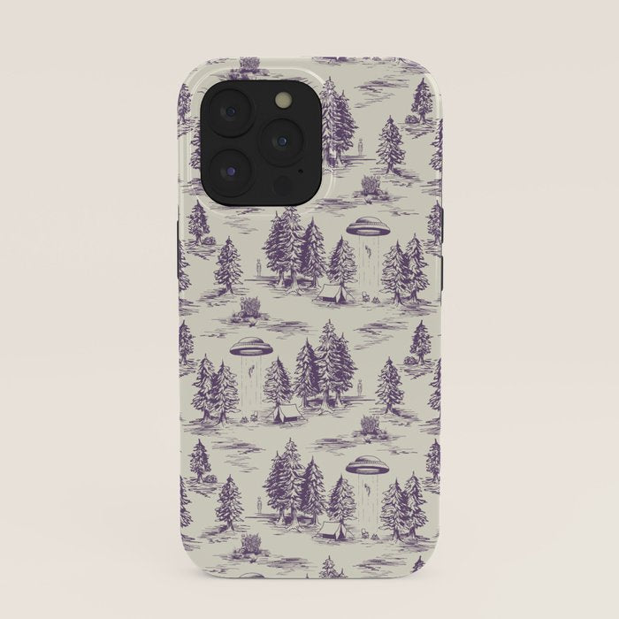 Purple Alien Abduction Toile De Jouy Pattern iPhone Case Gallery Image 39