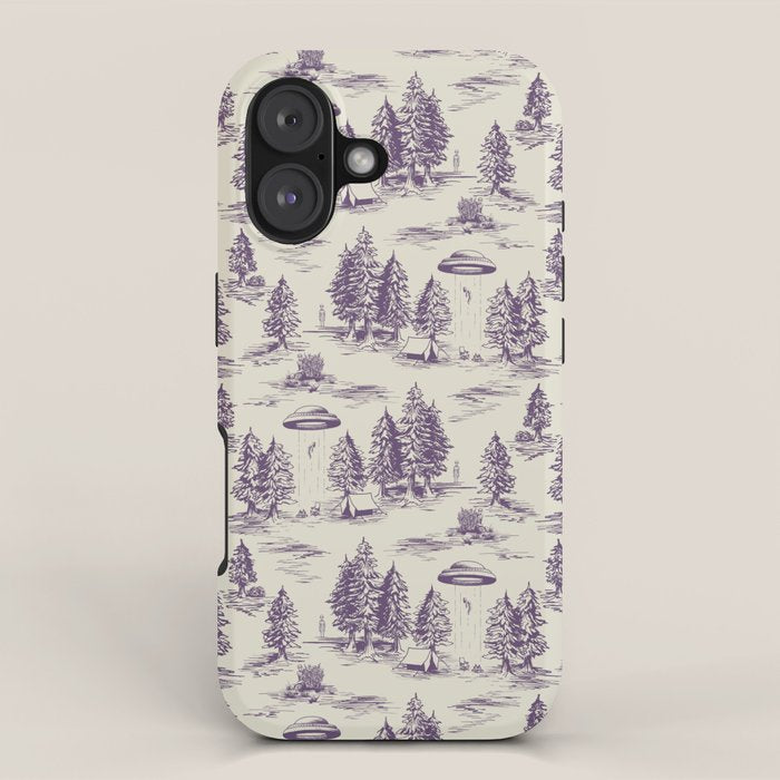 Purple Alien Abduction Toile De Jouy Pattern iPhone Case Gallery Image 1