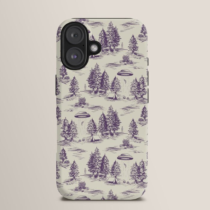 Purple Alien Abduction Toile De Jouy Pattern iPhone Case Gallery Image 13