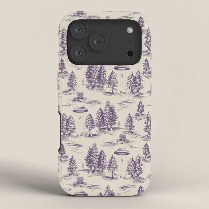 Purple Alien Abduction Toile De Jouy Pattern iPhone Case Gallery Image 3