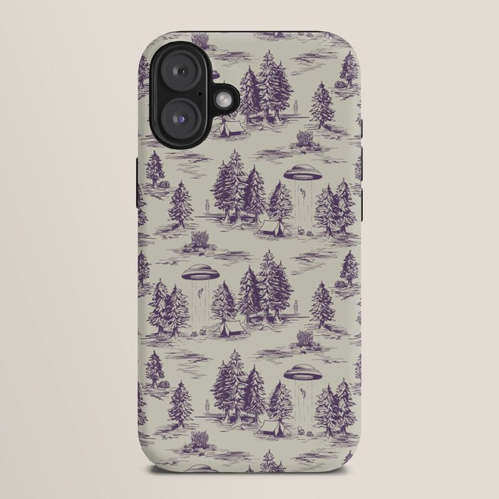 Purple Alien Abduction Toile De Jouy Pattern iPhone Case Gallery Image 10