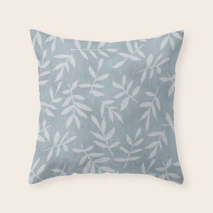 Simple Scandinavian Ditsy Leaf Pattern Blue Grey Throw Pillow Gallery Image 6
