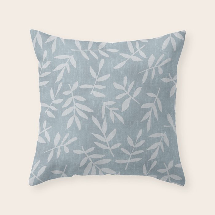 Simple Scandinavian Ditsy Leaf Pattern Blue Grey Throw Pillow Gallery Image 2