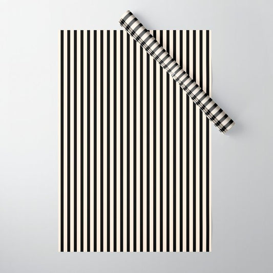 Fine Stripes Vertical Minimalist Pattern in Black and Almond Cream Wrapping Paper Gallery Image 1