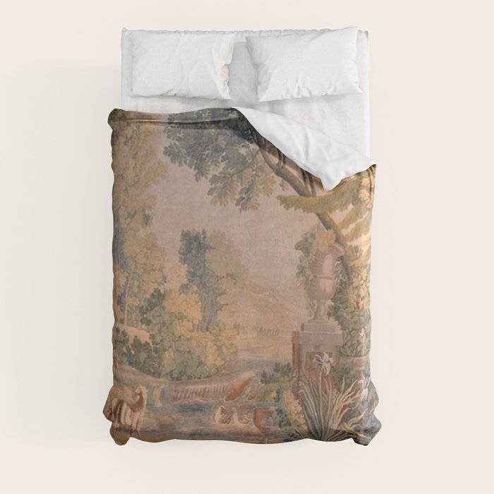 Antique 18th Century French Pastoral Sunrise Verdure Tapestry Duvet Cover Gallery Image 3