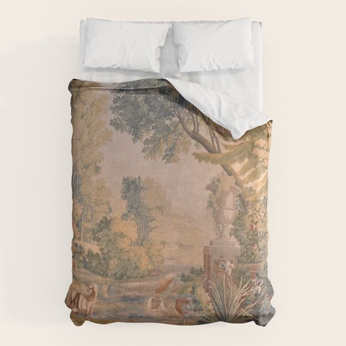 Antique 18th Century French Pastoral Sunrise Verdure Tapestry Duvet Cover Gallery Image 1