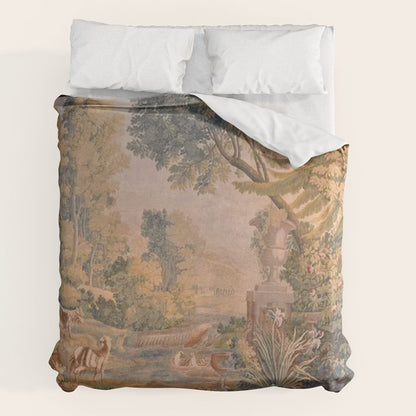 Antique 18th Century French Pastoral Sunrise Verdure Tapestry Duvet Cover Gallery Image 7