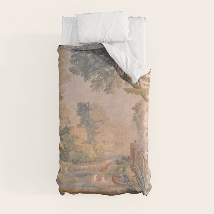 Antique 18th Century French Pastoral Sunrise Verdure Tapestry Duvet Cover Gallery Image 4