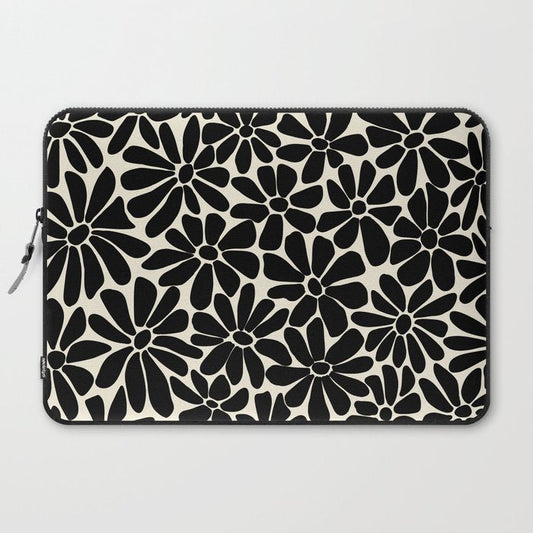 Black and White Retro Floral Art Print Laptop Sleeve Gallery Image 2