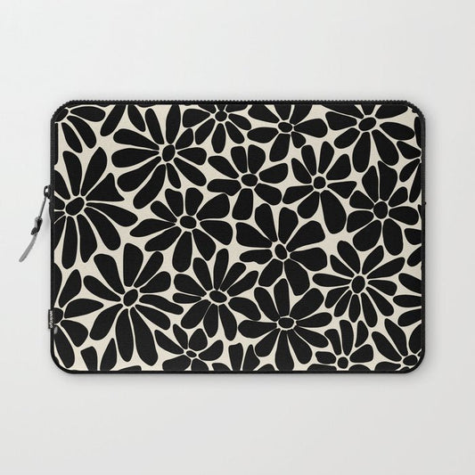 Black and White Retro Floral Art Print Laptop Sleeve Gallery Image 1