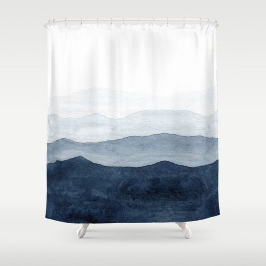 Indigo Abstract Watercolor Mountains Shower Curtain Gallery Image 1