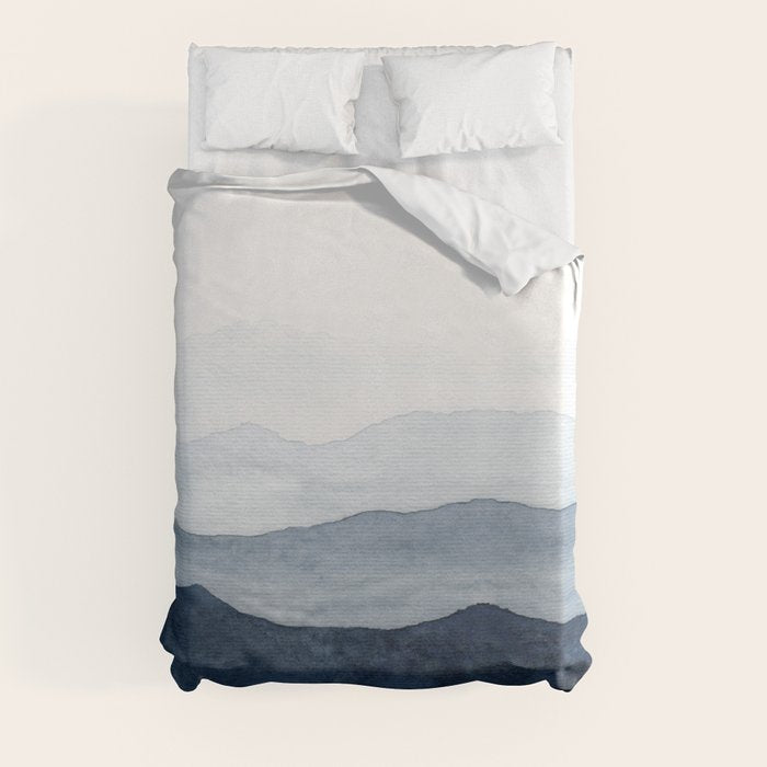 Indigo Abstract Watercolor Mountains Duvet Cover Gallery Image 3