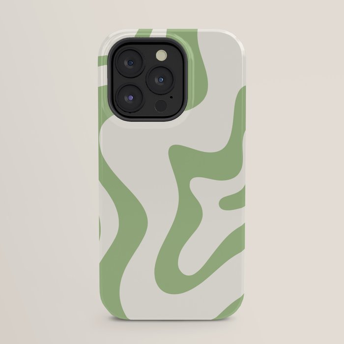 Retro Liquid Swirl Abstract Pattern Square in Light Sage Green and Cream iPhone Case Gallery Image 31