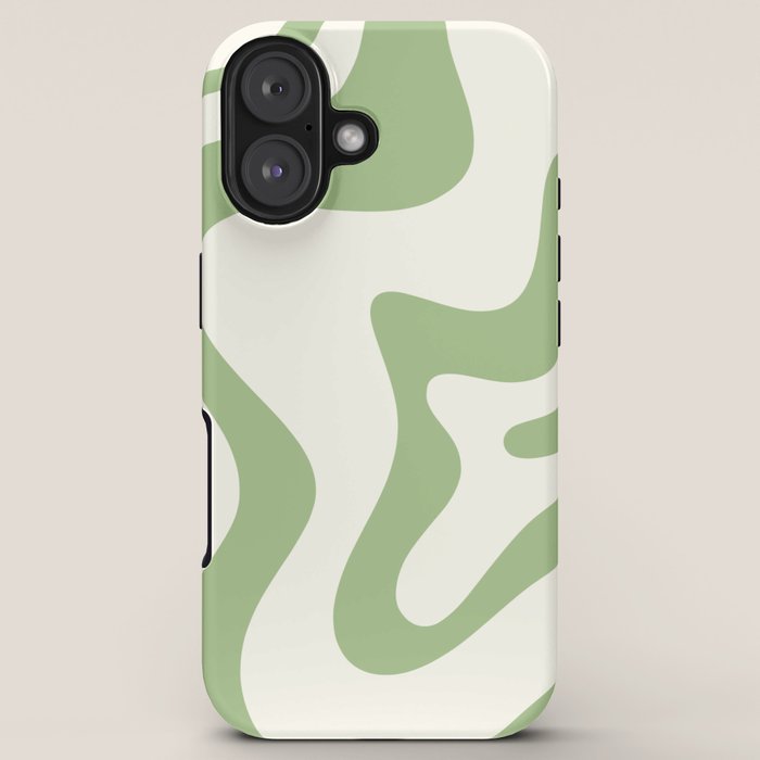 Retro Liquid Swirl Abstract Pattern Square in Light Sage Green and Cream iPhone Case Gallery Image 5