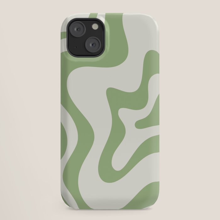 Retro Liquid Swirl Abstract Pattern Square in Light Sage Green and Cream iPhone Case Gallery Image 18