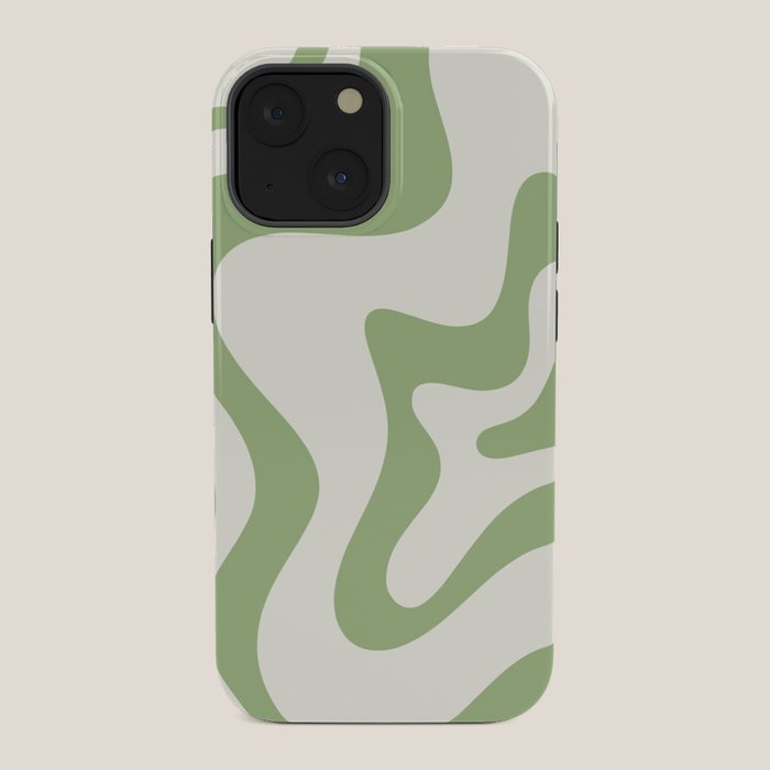Retro Liquid Swirl Abstract Pattern Square in Light Sage Green and Cream iPhone Case Gallery Image 34