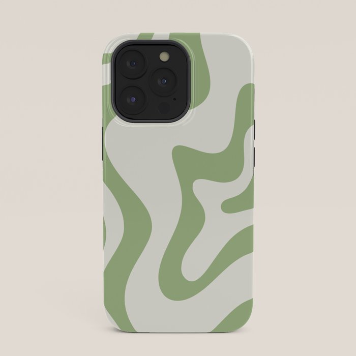 Retro Liquid Swirl Abstract Pattern Square in Light Sage Green and Cream iPhone Case Gallery Image 35