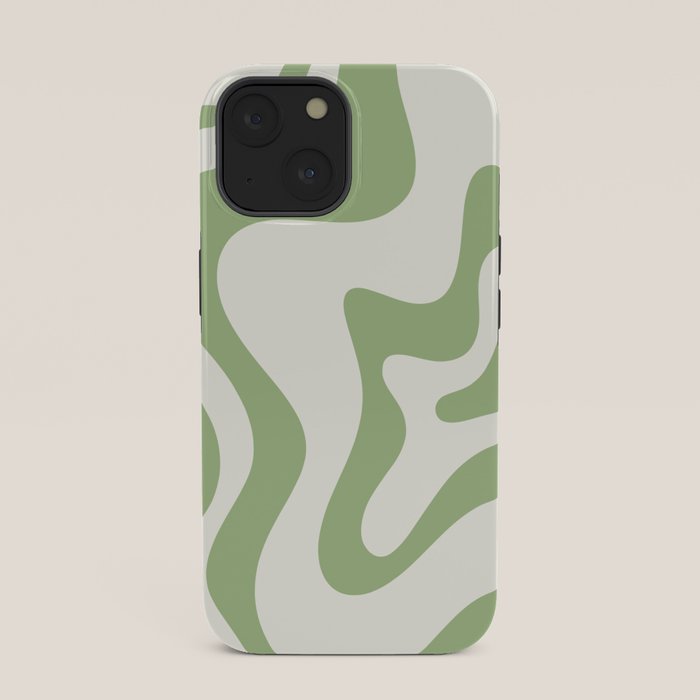 Retro Liquid Swirl Abstract Pattern Square in Light Sage Green and Cream iPhone Case Gallery Image 33