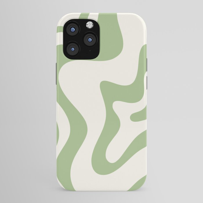 Retro Liquid Swirl Abstract Pattern Square in Light Sage Green and Cream iPhone Case Gallery Image 43