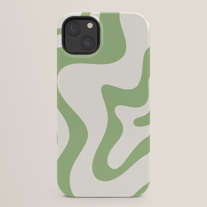Retro Liquid Swirl Abstract Pattern Square in Light Sage Green and Cream iPhone Case Gallery Image 22