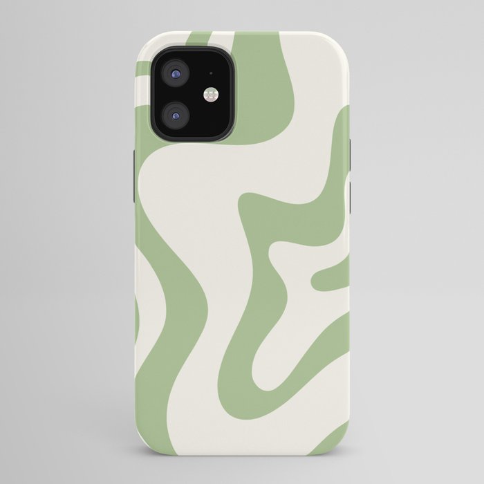 Retro Liquid Swirl Abstract Pattern Square in Light Sage Green and Cream iPhone Case Gallery Image 42
