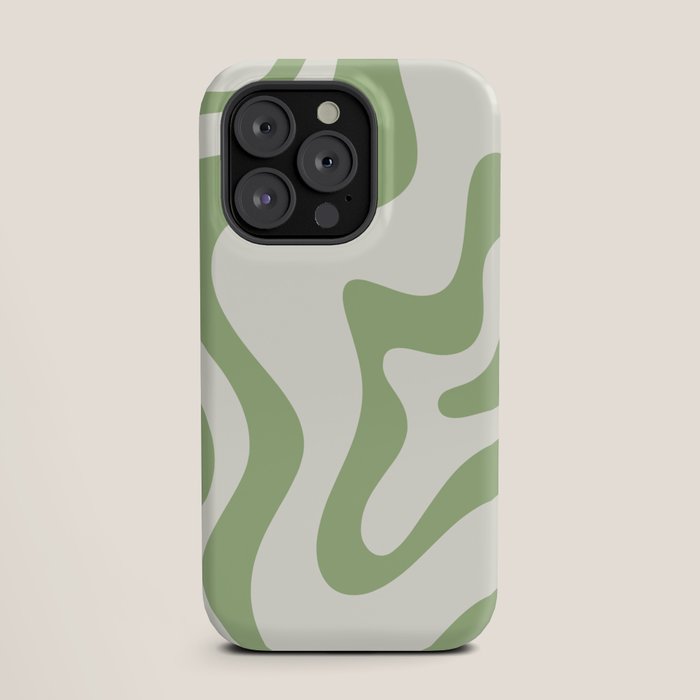 Retro Liquid Swirl Abstract Pattern Square in Light Sage Green and Cream iPhone Case Gallery Image 19