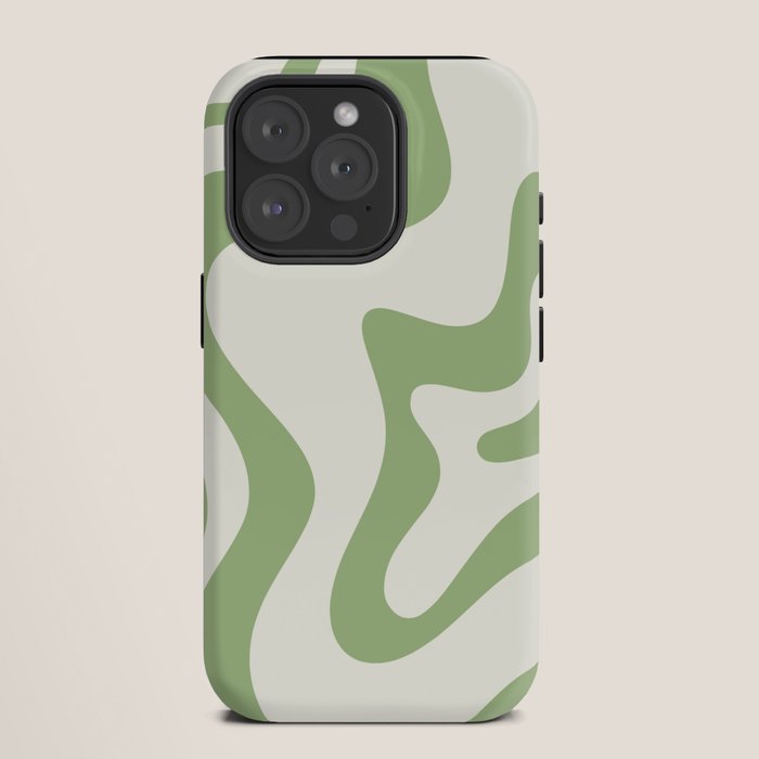 Retro Liquid Swirl Abstract Pattern Square in Light Sage Green and Cream iPhone Case Gallery Image 11
