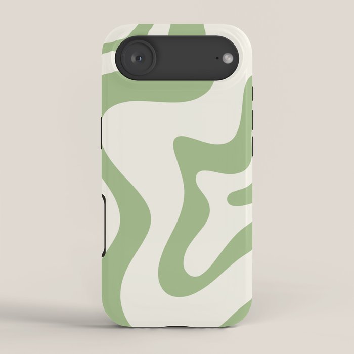 Retro Liquid Swirl Abstract Pattern Square in Light Sage Green and Cream iPhone Case Gallery Image 2