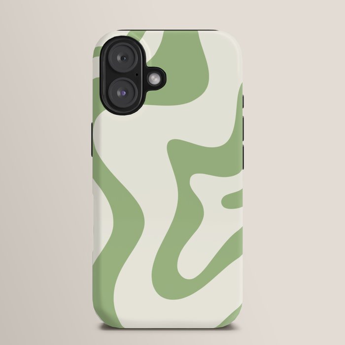 Retro Liquid Swirl Abstract Pattern Square in Light Sage Green and Cream iPhone Case Gallery Image 13