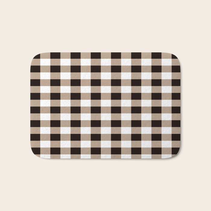 Gingham Large Tan Black White Bath Mat Gallery Image 1