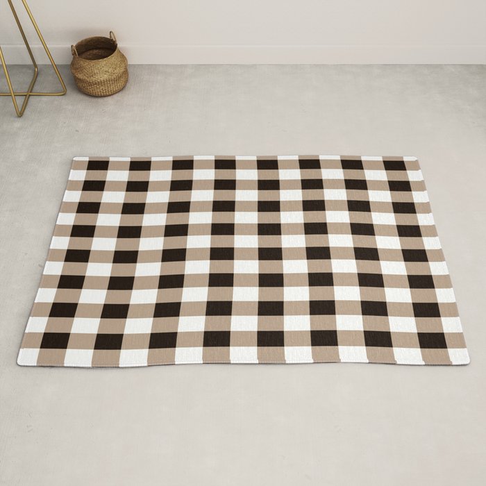 Gingham Large Tan Black White Rug Gallery Image 2