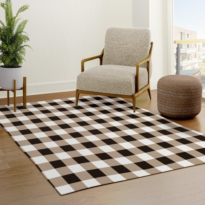 Gingham Large Tan Black White Rug Gallery Image 3