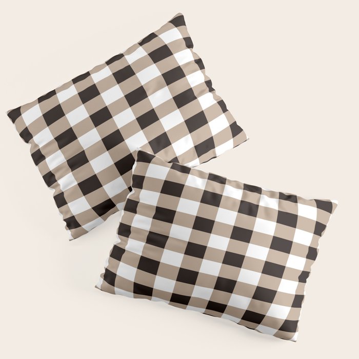 Gingham Large Tan Black White Pillow Sham Gallery Image 1