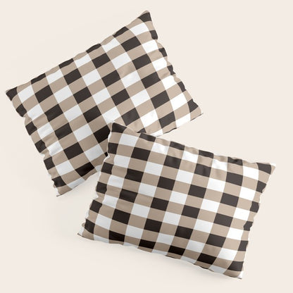 Gingham Large Tan Black White Pillow Sham Gallery Image 1