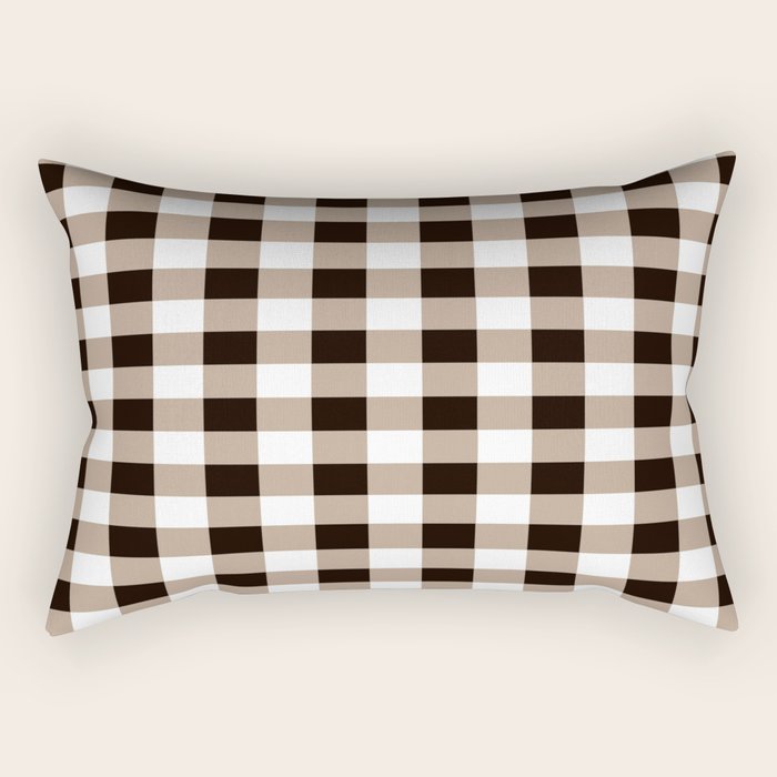 Gingham Large Tan Black White Rectangular Pillow Gallery Image 2