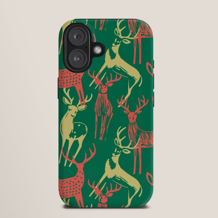 Green christmas reindeer animal pattern iPhone Case Gallery Image 9