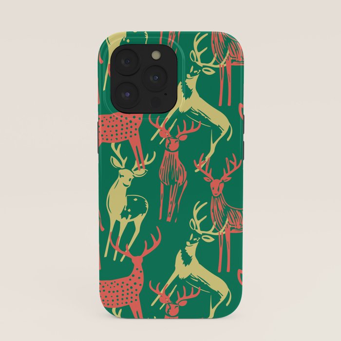 Green christmas reindeer animal pattern iPhone Case Gallery Image 39