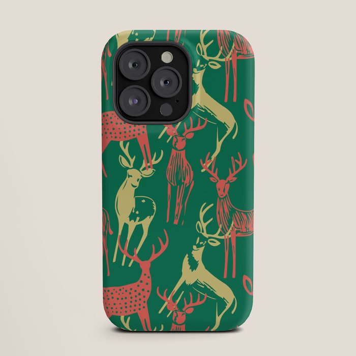 Green christmas reindeer animal pattern iPhone Case Gallery Image 19