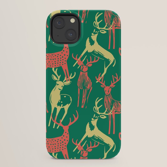 Green christmas reindeer animal pattern iPhone Case Gallery Image 30