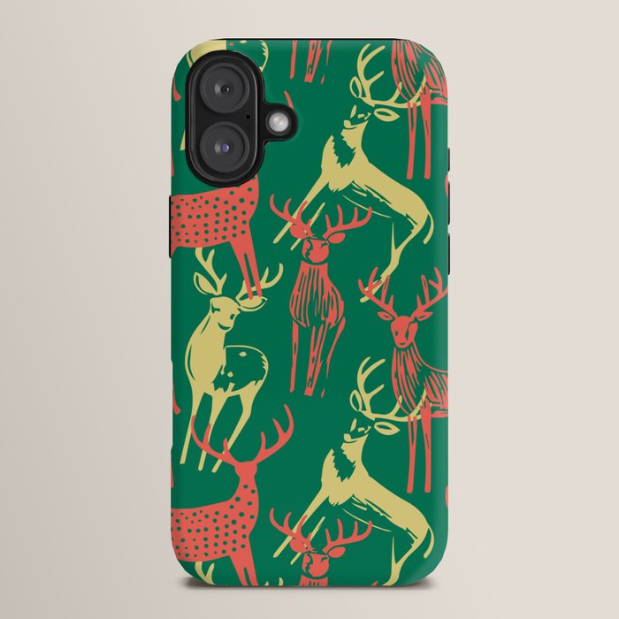 Green christmas reindeer animal pattern iPhone Case Gallery Image 14