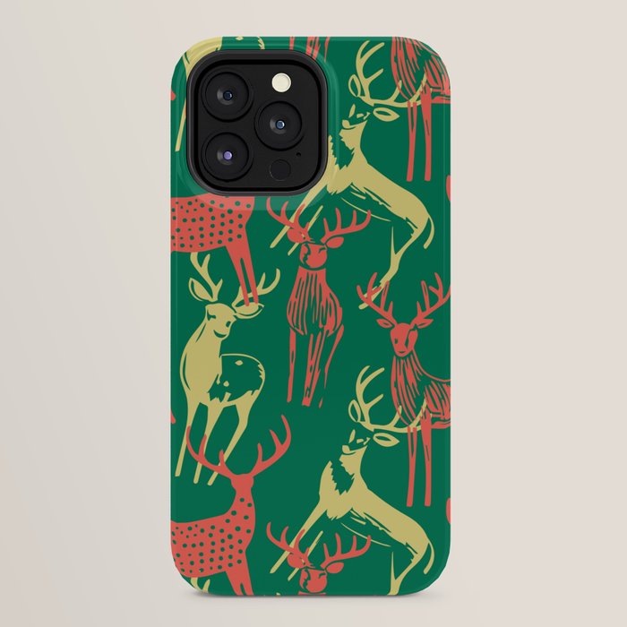 Green christmas reindeer animal pattern iPhone Case Gallery Image 32