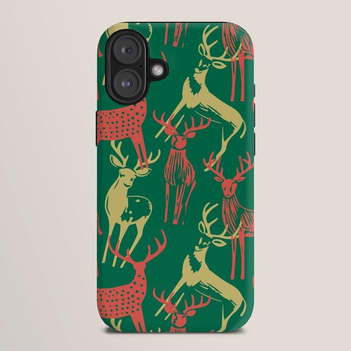 Green christmas reindeer animal pattern iPhone Case Gallery Image 10