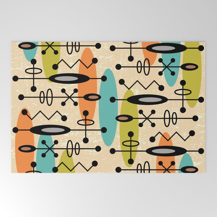 Retro 1950s Style Mid Century Modern Atomic Design 271 Googie Orange Blue and Green Welcome Mat Gallery Image 2