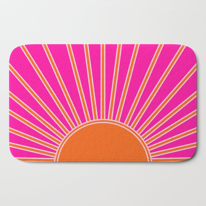 Sun Print Sunrise Hot Pink And Orange Sunshine Retro Sun Wall Art Vintage Boho Abstract Modern Decor Bath Mat Gallery Image 2