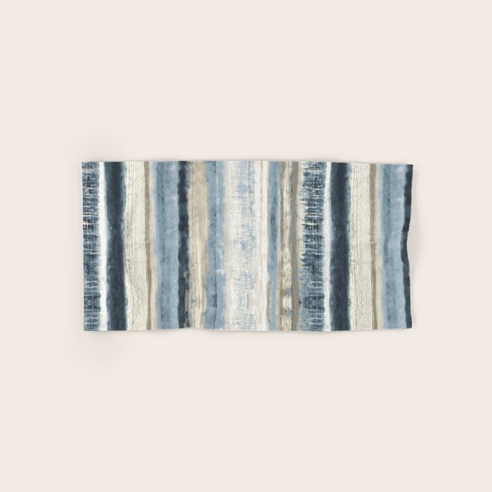 Distressed Blue and White Watercolor Stripe Hand & Bath Towel Gallery Image 1