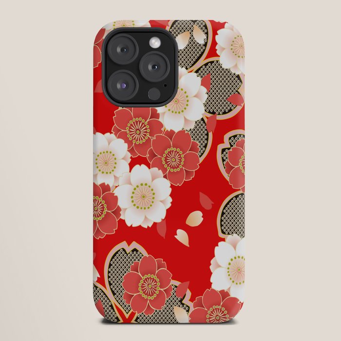 Japanese Vintage Red Black White Floral Kimono Pattern iPhone Case Gallery Image 20