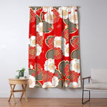 Japanese Vintage Red Black White Floral Kimono Pattern Window Curtain Gallery Image 1