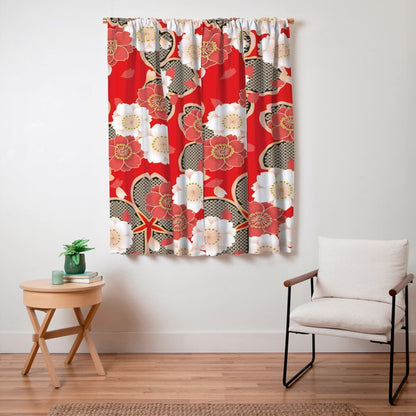 Japanese Vintage Red Black White Floral Kimono Pattern Window Curtain Gallery Image 7