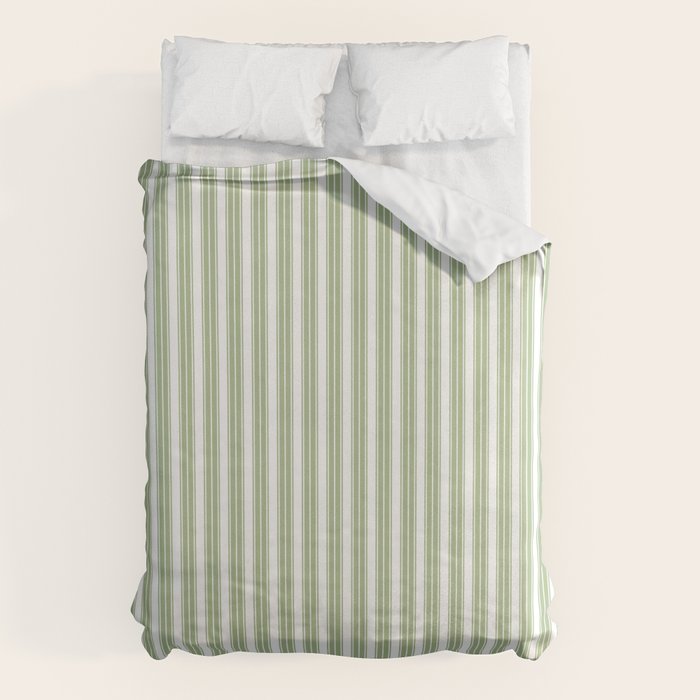 Vintage Cabana Stripe Pastel Sage Mint Green Retro Boho Coastal Beach Vibe Duvet Cover Gallery Image 6