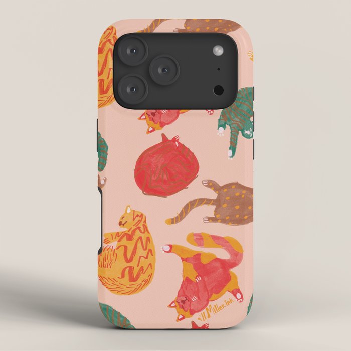 Sleepy Cozy Kitty Cats in Green & Orange iPhone Case Gallery Image 3